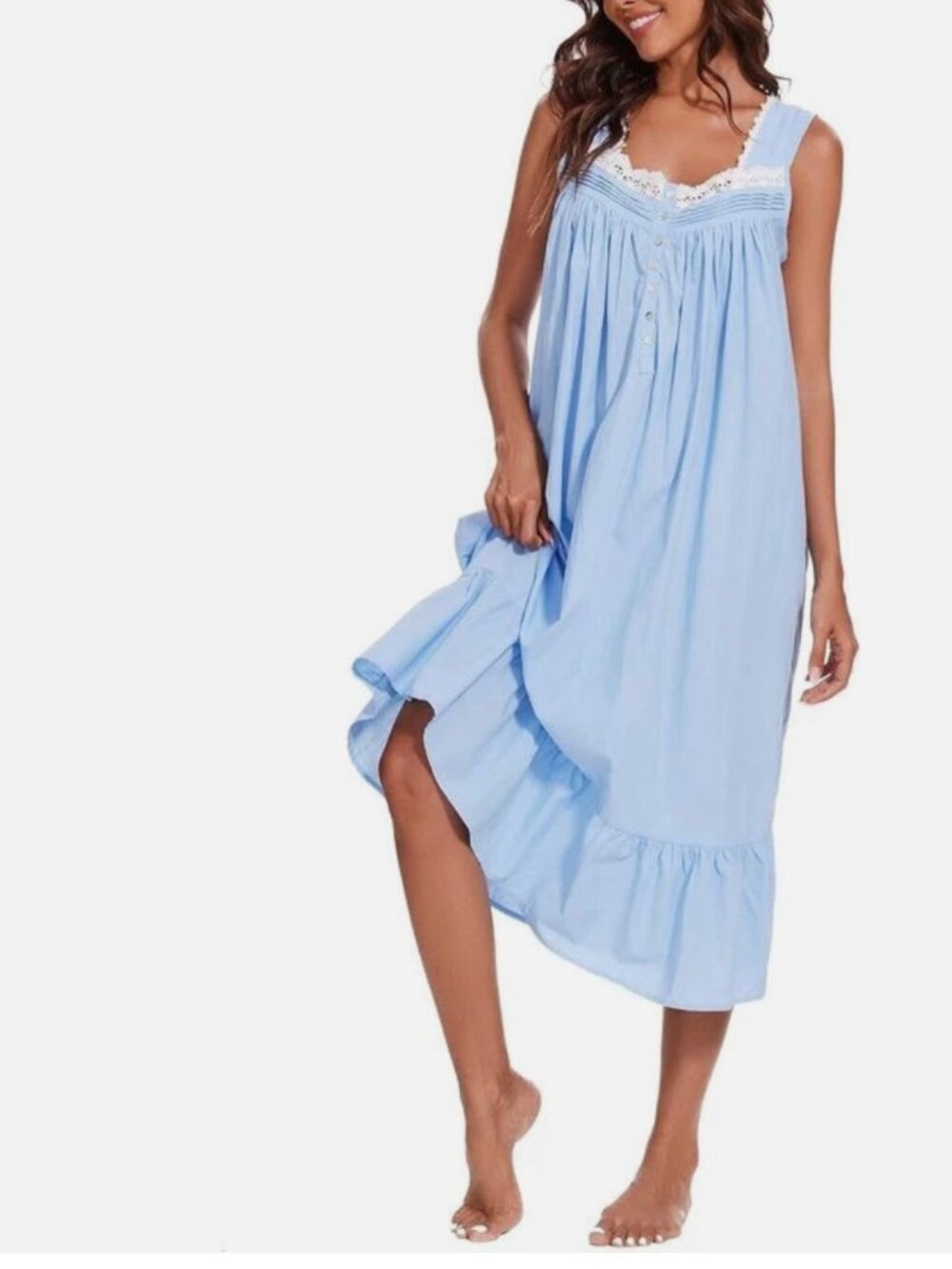 Aoiier blue cottagecore lace trim cotton midi dress nightgown coquette XXL - Picture 10 of 10
